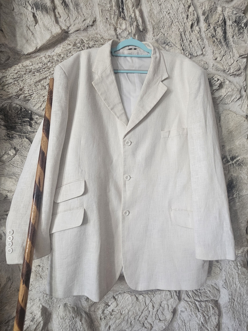 Cream Linen Blazer XXL - Three-Button Sport Coat